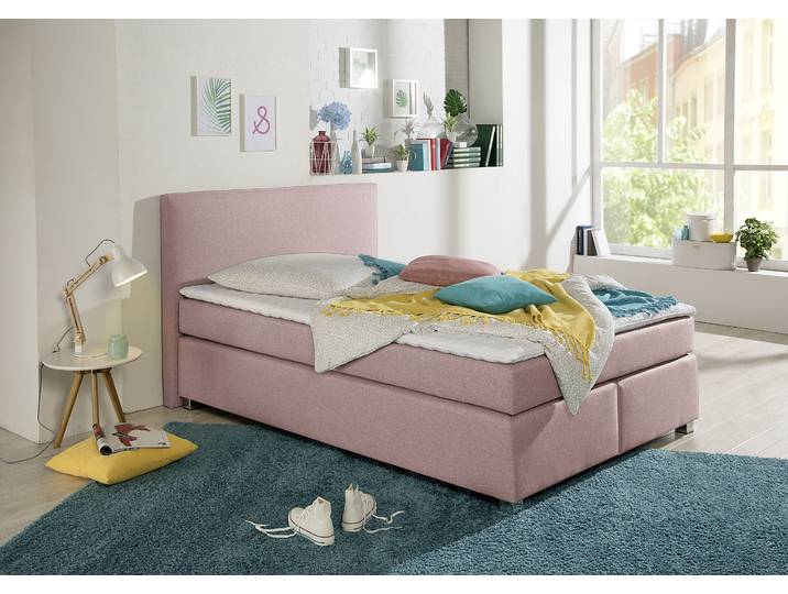 Boxspringbett, Rosa (Flamingo), 127x210 cm, Strukturstoff, Inkl. Topper, Modern, Inosign
