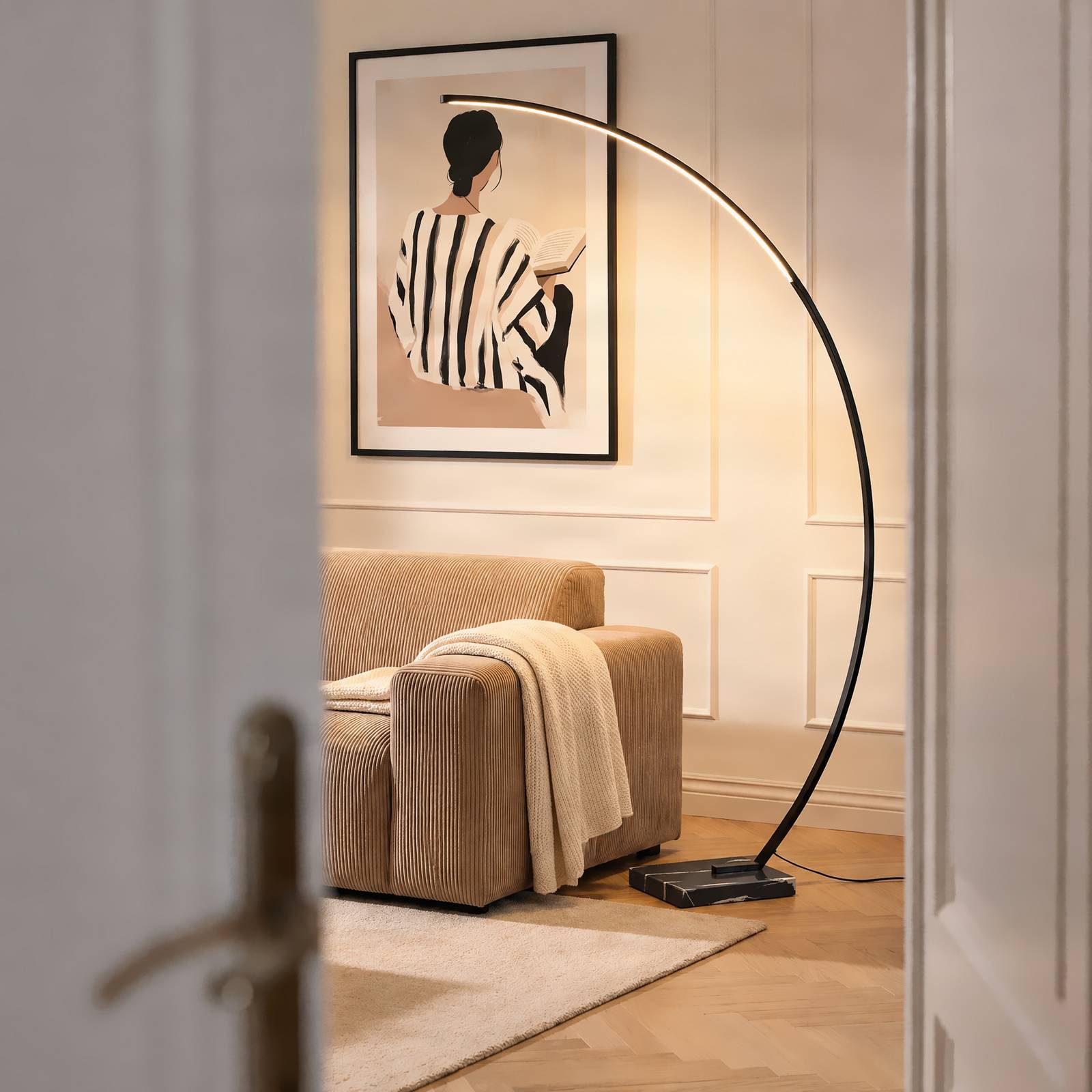 Arc Lamp Floor Kendra Lindby, dimmable, Black, Living / Dining Room, metal, Modern, Floor Lamp