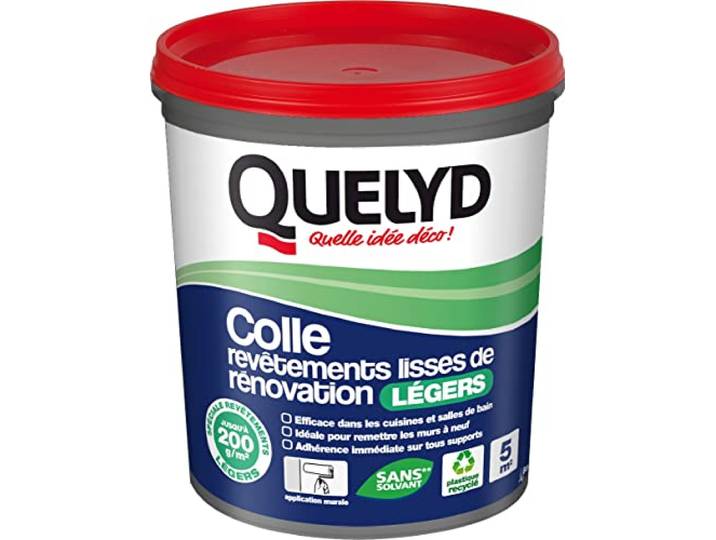 Quelyd Colle Revêtements Lisses de Rénovation Légers - 1 Pot 1 kg Application Murale - Efficace en Cuisines et Salles de Bain - Tous Supports