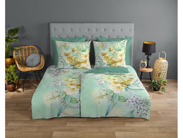 home24 Beddengoed Anzaili 155 x 220 cm + kussen 80 x 80 cm groen