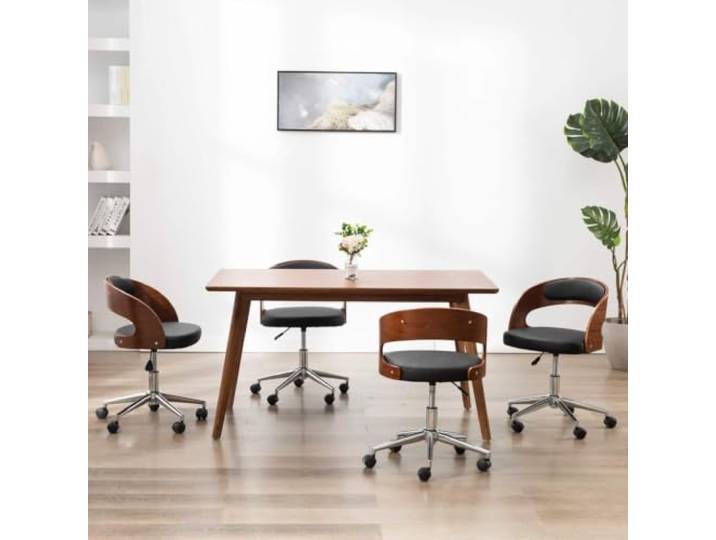 HEFZGDB 4 Esszimmerstühle Set Drehbar Bugholz und Kunstleder Gepolstert mit Rollen Modernes Design Ergonomisch Stilvoll für Wohnzimmer Büro