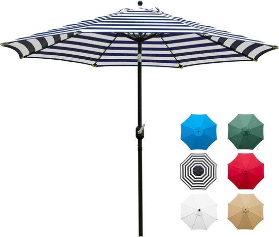 Famanu Patio-Sonnenschirm Blau Weiß - Robuster Rechteckiger Sonnenschirm 270 cm