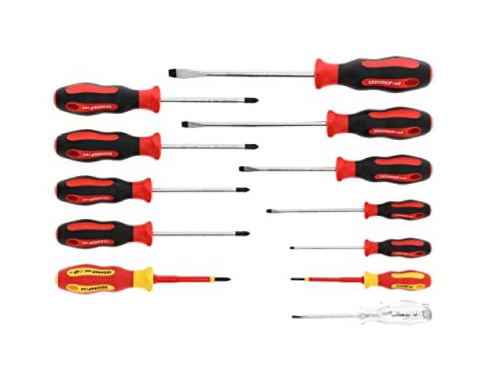 GEDORE red Assortiment de 12 tournevis\, Jeu de tournevis VDE à fente/cruciformes\, Testeur de phase\, Outil\, R38002012