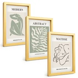 BILDER SET 3er Set - 20x30 cm Goldrahmen - Stilvolle grüne Gemälde mit Figuren