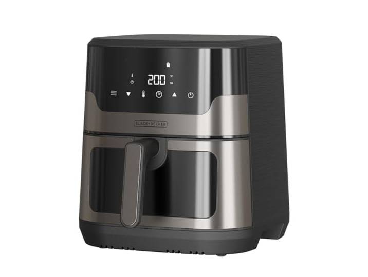 BLACK+DECKER - Heißluftfritteuse ohne Öl 1700W Familiengröße für 8–9 Personen 8 Automatikprogramme Digitale Touchscreen-Anzeige Temperatur 80–200 °C Sichtfenster Timer