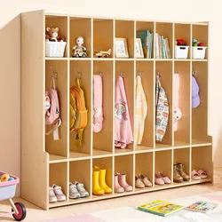 VEVOR Offener Kinderkleiderschrank aus Sperrholz, Kindergarderobe mit 16 Haken & 24 Fächern (8 Groß + 16 Klein), Garderobenregal & Aufbewahrungsregal für Kinderzimmer Zuhause Kindergarten Kita