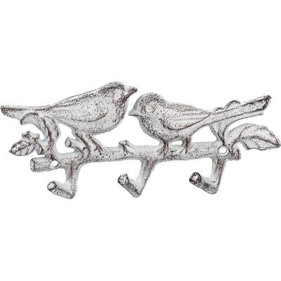 Garderobenhaken AMBIENTE HAUS "Zwei Vogel auf 3er Haken aus Gussei", weiß (weiß, braun, grau), B:21cm H:9cm T:3cm, Gusseisen, Garderobenhalter, Garderobenhaken