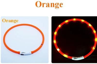 Uplifted Goods Silicone LED Dog Collar Rechargeable & Safety Flashing orange 70cm