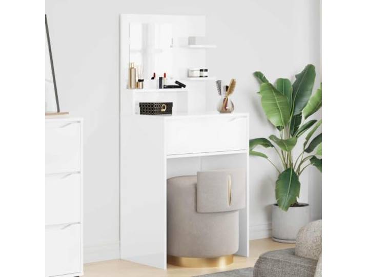 Schminktisch für Schlafzimmer, Weiß glänzend Holzwerkzeug, kugelgelagerte Schubladen, rechteckige Form, moderner Stil, für den täglichen Gebrauch