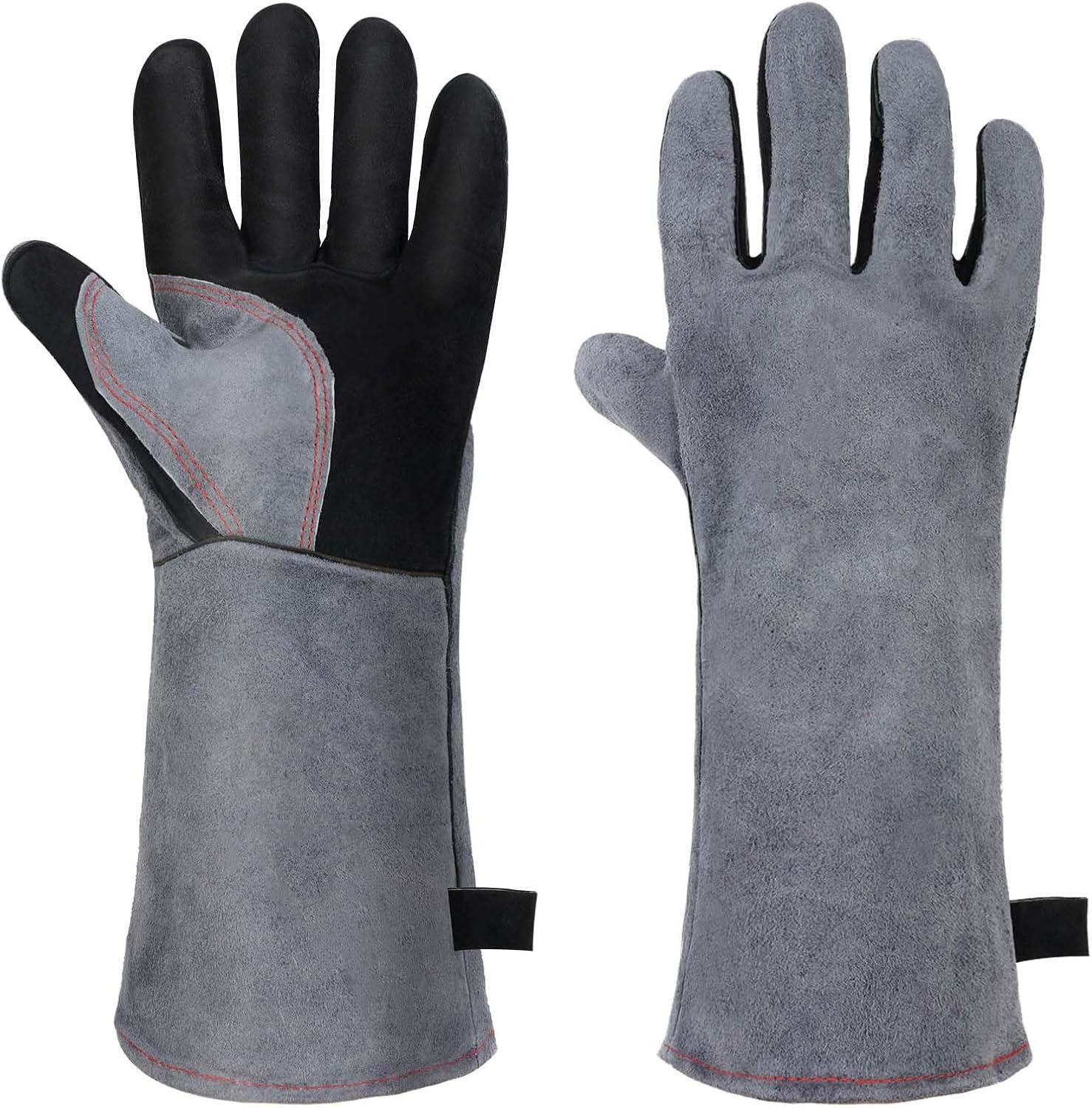 Hittebestendige leren BBQ handschoenen voor barbecueën en lassen