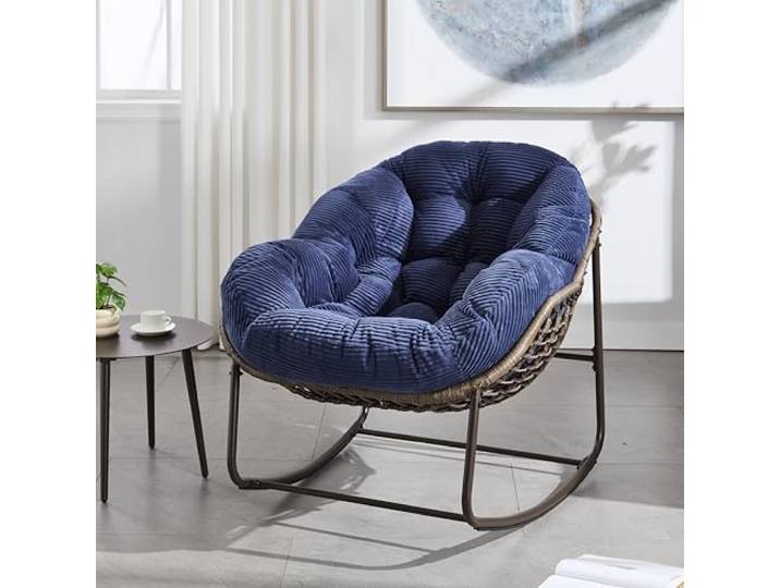Ball & Cast Schaukelstuhl für Drinnen & Draußen, Rocking Chair mit Gepolstertem Kissen, Relaxsessel Schwingsessel für Garten, Balkon & Terrasse, Marineblau