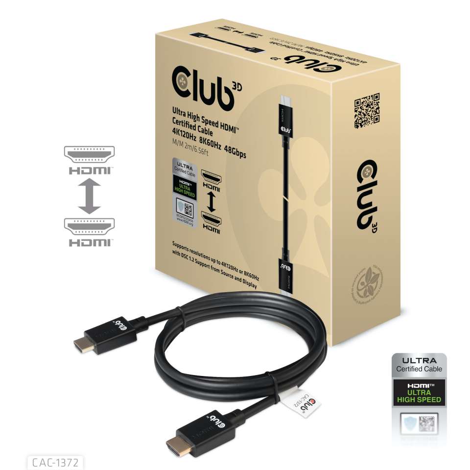 Club3D Club 3D HDMI 2.1 Kabel 2m Ultra High Speed 4K120Hz, 8K60Hz St./St. schwarz CAC-1372