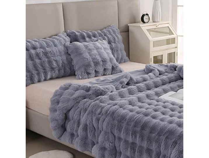 ZHANGXIAOMIN Bubble Decke Weiß Kuscheldecke Flauschig Fellimitat Decke Kuscheldecke Flauschig Flauschige Decke Fluffy Blanket Bubble Decke FüR Bett Sofa Casual Decke (grau blau,180 x 200 cm)