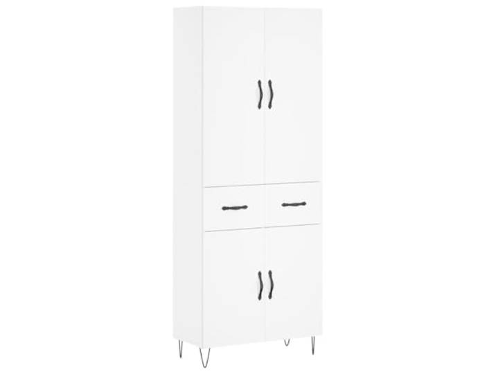 HGFDVCMR Highboard Schrank Weiß 69,5x34x180 cm Holzwerkstoff Zweitüriger Aufbewahrungsschrank für Wohnzimmer und Flur, stabiles Material in Weiß mit eleganten Metallfüßen.