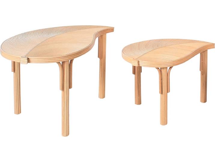 BELIANI Couchtisch 2er Set Naturfarben Rattan Blattform Modernes Design Indoor Outdoor Gartentische