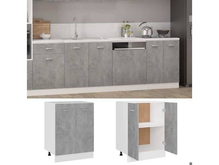 Remise Placard de cuisine - Gris - Meuble bas - Lyon - Gris béton - 60x46x81 5cm - Bois d'ingénierie_upw55t