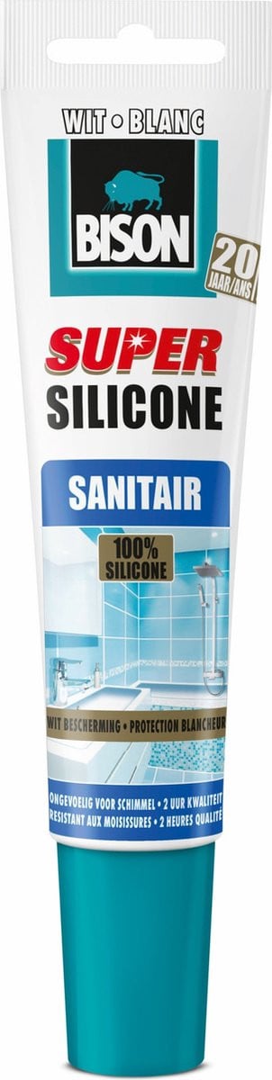 Bison Super Silicone Sanitair wit - Waterbestendige siliconenkit - 150 ml