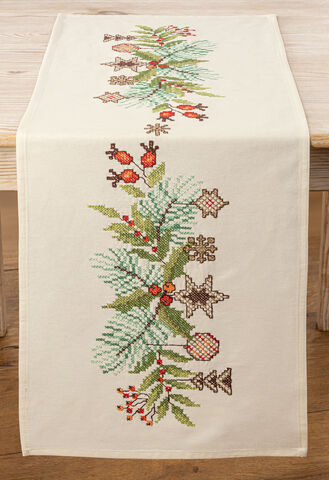 Stickläufer "Weihnachtsgirlande"