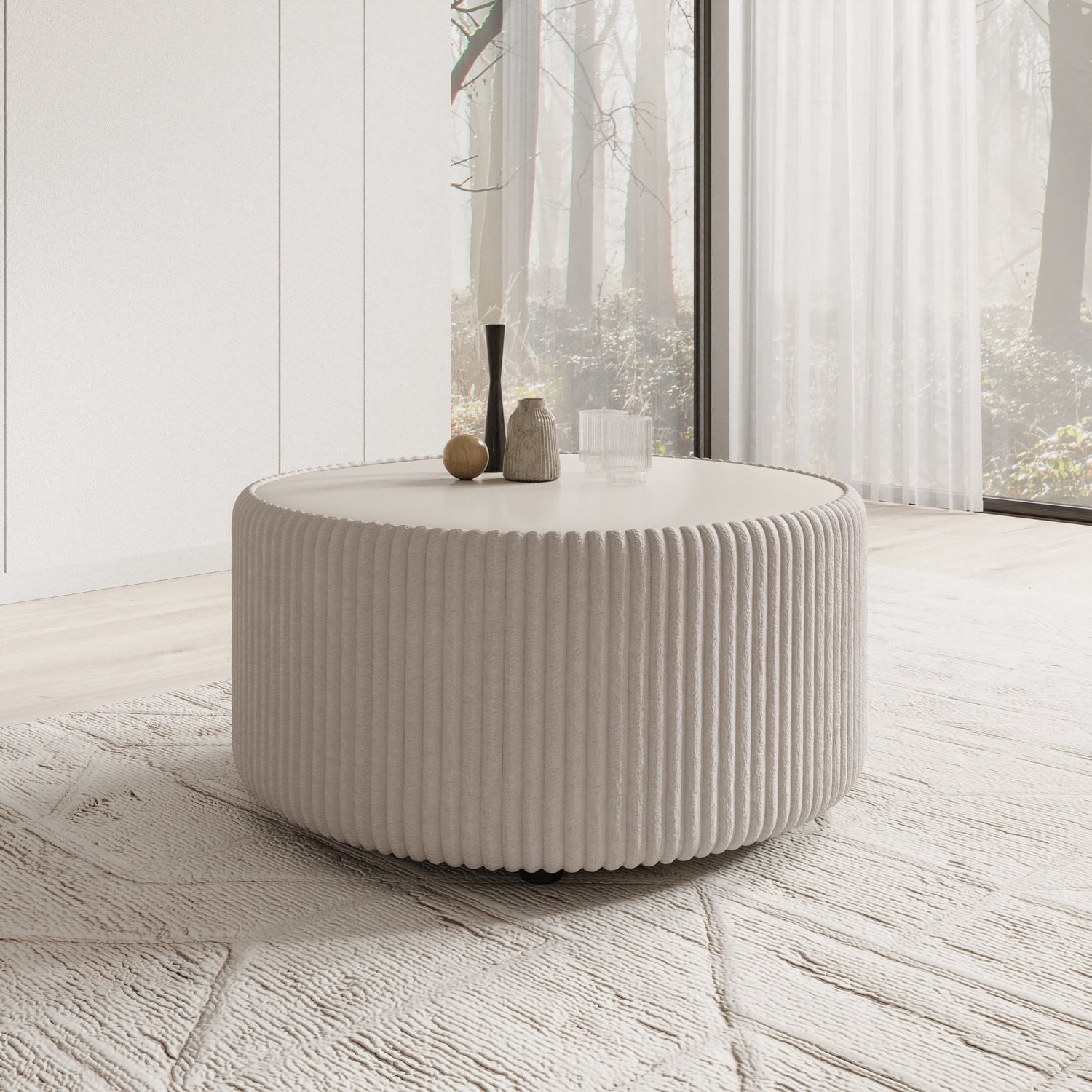 Meubella Marano Salontafel - Wit Fluffy Ribstof