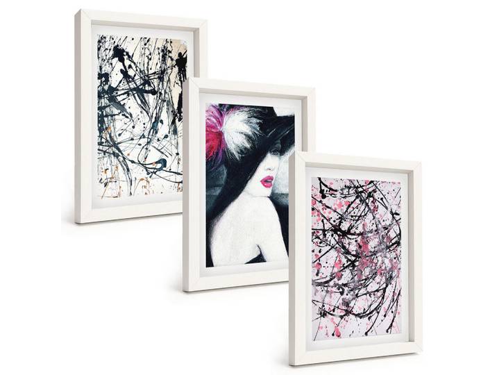 Tulup Bilder SET 3er Set - 20x30 cm Weißer Rahmen - Abstrakte Farbmuster Hut, Kunststoff, Rechteckig, 20x30 cm, gerahmt, Bilder & Rahmen, Bilder