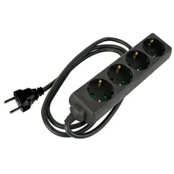 HQ Power Steckdosenleiste, 4 Schutzkontakt-Steckdosen, Kabel 5 m, 3G1.5, Schrumpfschlauch zum Etikettieren, Innenbereich, Schwarz
