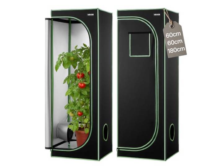 VEVOR Chambre de Culture\, 60 x 60 x 180 cm\, Tente de Culture Plantes d'Intérieur\, avec Fenêtre d'Observation\, Plateau de Sol\, Fermeture Éclair\, Mylar 600D Hautement Réfléchissant\, pour Fleurs Légumes