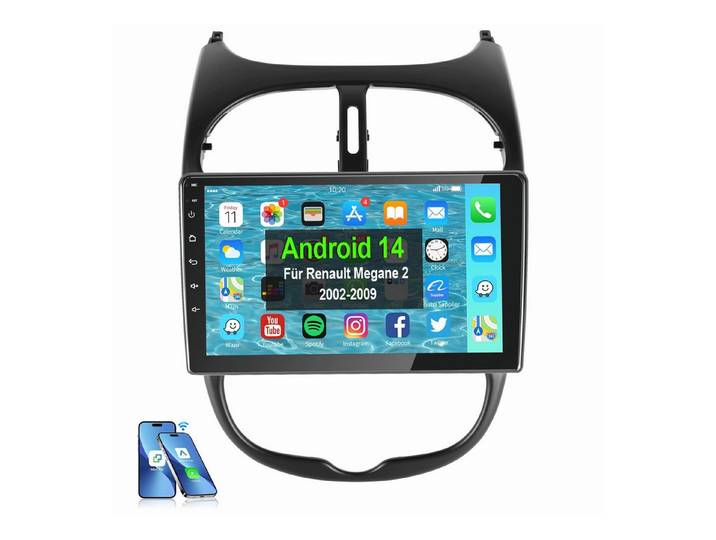 ESSGOO Für Peugeot 206 206CC 206SW 2001-2016 Android 15 Autoradio Autoradio (RDS, Digitalradio (DAB), FM, AM, Apple Carplay Android Auto SWC EQ BT)