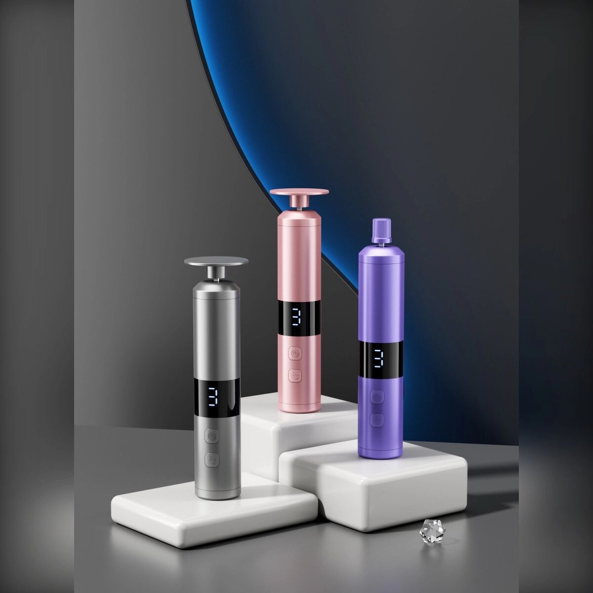 INF 2-in-1 elektrische Fußfeile und Nagelfeile mit wechselbaren Köpfen, digitale 3-Gang-Anzeige, USB wiederaufladbar, Violett
