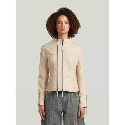 Lederjacke G-STAR "Lynn Leather Biker-Jacke", Damen, Gr. XL, beige (cream), Obermaterial: 100% Leder, Jacken