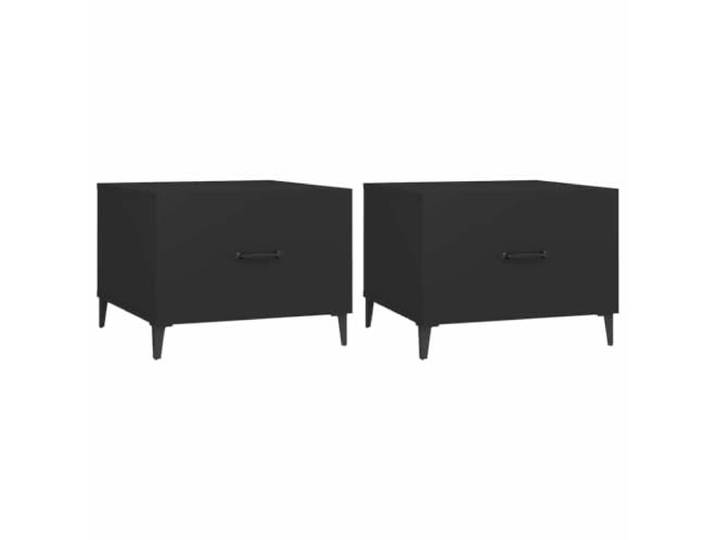 Favemtsl 2er Set Couchtisch Schwarz 50x50x40 cm Sofatisch mit Schublade Praktischer Beistelltisch 2er Set für Wohnzimmer und Lounge, mit Schublade und Metallbeinen im Industrie-Design.