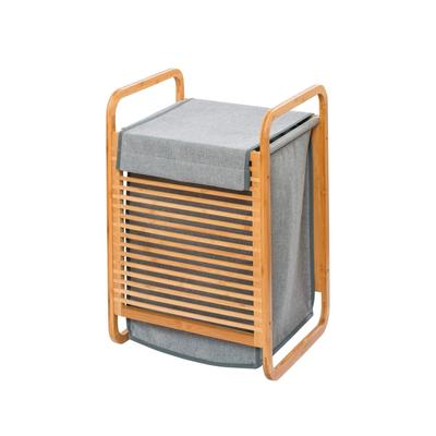 Wäschesack WENKO "Bahari", grau (grau, braun), B:40cm H:60cm T:35cm, Bambus, Wäschesammler, mit Gestell aus Bambus