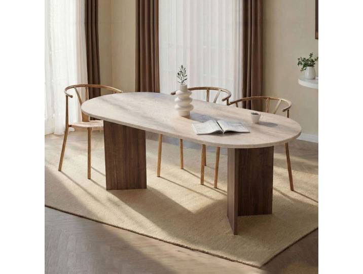 Table Fixe Nofalota Dmora en Bois Nobilité Beige Marbre 200x90x75h cm