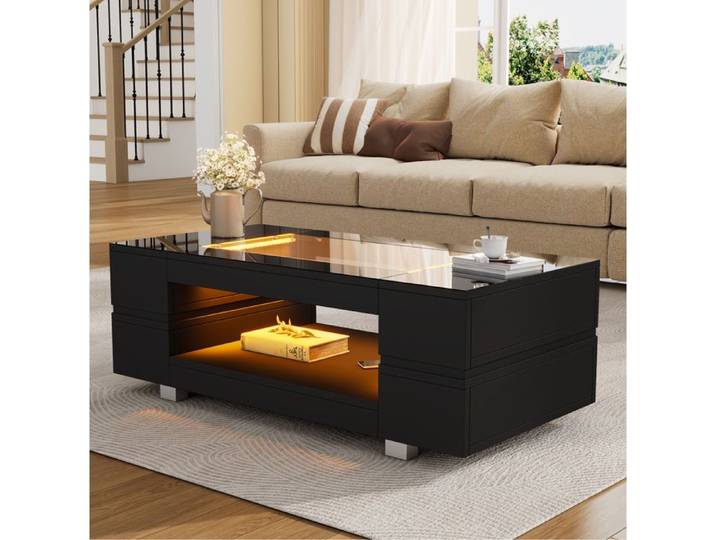 Table basse SENVIRO LED design ajouré lumière connectée 100x50x35cm noir