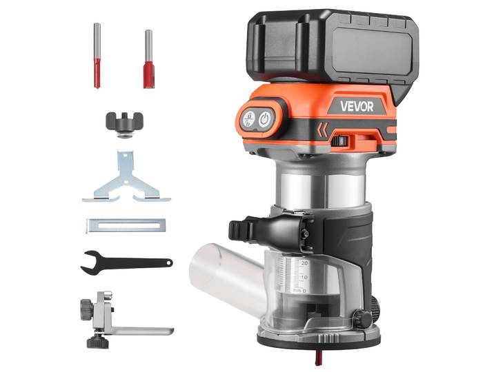 Vevor Affleureuse Sans Fil Moteur Sans Balais Defonceuse Compacte 6 Vitesses Variables Pour Travail Bois\, Compatible Avec Batterie 18 V Makita Non Incluse\, Avec Base Fixe\, Capot Deaspiration Poussiere