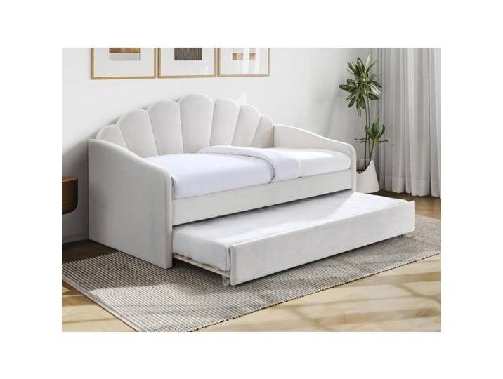 Lit gigogne coquillage 2 x 90 x 190 cm - Velours - Blanc - ELUSIA
