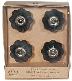 IH Casa Decor Decorative Scalloped Ceramic Knob Set Of 4 Black