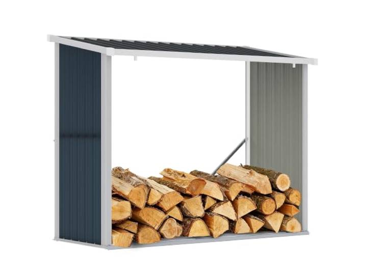 Outsunny Abri à bois en acier galvanisé 185x84x133.5/148.5 cm Gris Abri de stockage de bois avec toit incliné\, pour jardin & terrasse