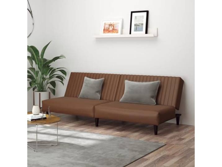 YUTAASU Schlafsofa 2-Sitzer Braun Kunstleder Verstellbare Rueckenlehnen, Holzrahmen, Schmutzabweisend, Fuer Wohnzimmer und Gaestezimmer