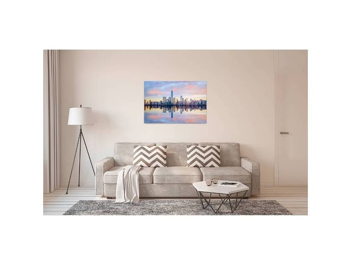 Impression sur toile Skyline NY Polyester PVC / Épicéa Bleu/Bleu 90 x 60cm