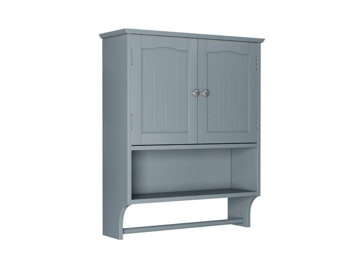Armoire Murale de Salle de Bain Grise - Rangement avec Porte-Serviette
