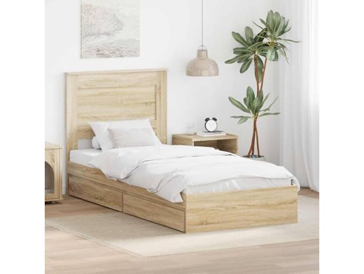 RJPLMFV Aufbewahrungsbett Sonoma Eiche 75 x 190 cm Holzwerkstoff, Lattenrahmen, integrierte Schubladen, modernes Design