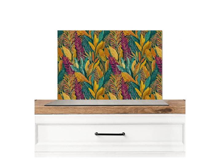 KitchenYeah Küchenrückwand Tropisch - Botanisch - Gemustert - Farbenfroh - Exotisch, (1-tlg), Küchenrückwand Platte, Spritzschutz, 120x60 cm