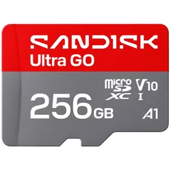 Sandisk Ultra Go (256 GB, microSD, U1, UHS-I), Speicherkarte, Rot, Grau