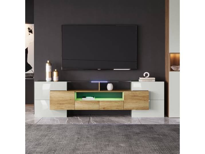 Armoire TV élégant 200 x35x60cm Lowboard.high blanc brillant 200 cm Meuble tv avec éclairage LED surface en verre élégante.