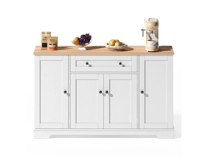 Flora Grace Sideboard 138 cm in Natur/Weiß mit Schublade und verstellbaren Einlegeböden, Naturfarben, 138x85x40 cm, Kleinmöbel, Kommoden, Sideboards