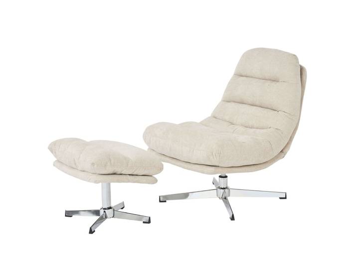 Fauteuil rotatif + repose-pieds tissu 1 place blanc