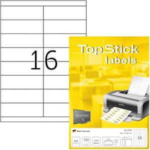 TopStick Universaletiketten labels, 8732, weiß, 105 x 33,8mm, 100 Blatt, 1600 Stück