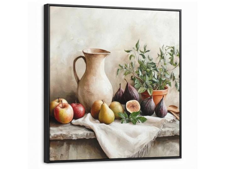 MuchoWow Leinwand Bilder mit Rahmen - Obst - Kräuter - Ländlich - 90x90, Naturfarben, Quadratisch, 90x90 cm, gerahmt, Bilder & Rahmen, Bilder, Leinwandbilder