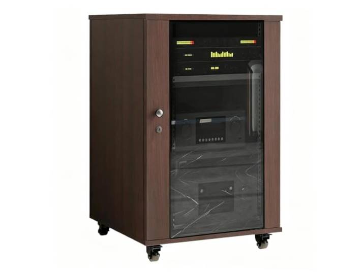 Medienschrank, Hölzerner Kühlventilator-Ständer mit Kabelmanagement Theater Massivholzpaneele, Modularer Audio-Rack, Stabile Struktur, Wohnzimmeraufbewahrung, Aufnahmestudio