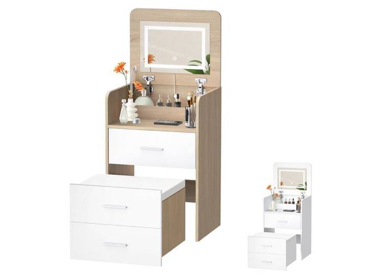 Coiffeuse élégante ALFORDSON pour chambres modernes plateau rabattable et rangements intégrés avec miroir lumineux coloris bois
